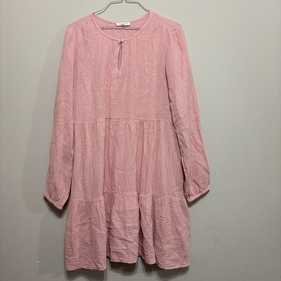 BeachLunchLounge Cate Dusty Rose Long Sleeve Tiered Gauzy Cotton Flowy Dress XL - Picture 2 of 7